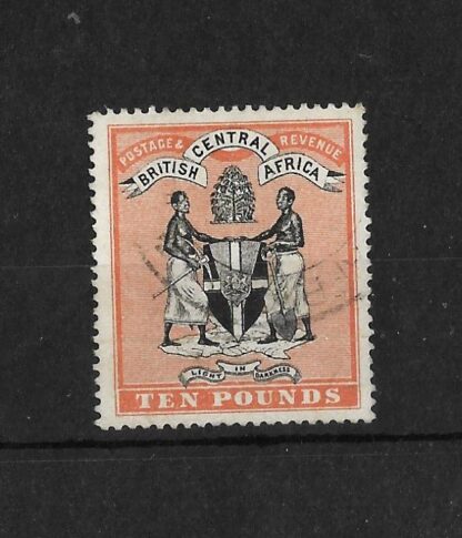 BCA/Nyasaland 1896 Ten Pounds SG 41 fiscally used