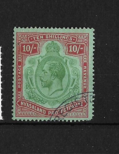 Nyasaland 1919 GV Ten Shillings SG 96e good used