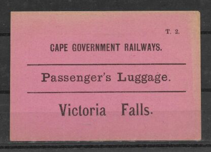 Cape Government Railways. Luggage label to  VICTORIA FALLS