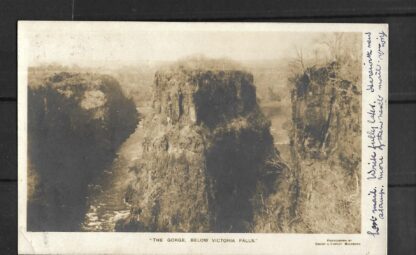 Rhodesia 1905 Victoria Fall One Penny pair with BULAWAYO DCAJ on a postcard of Victoria Falls - Image 2
