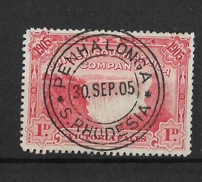 Rhodesia 1905 Victoria Falls One Penny with PENHALONGA (TC) postmark