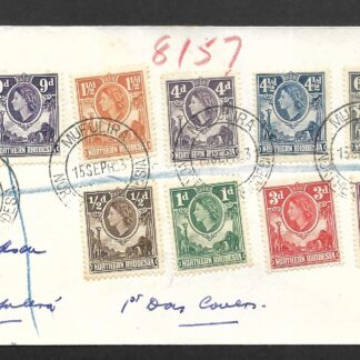 Northern Rhodesia 1953 QEII HalfPenny - Nine Pence on Registered First day cover