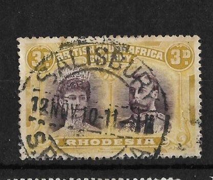 Rhodesia Double Head Three Pence with SALISBURY (DCAJ) postmark