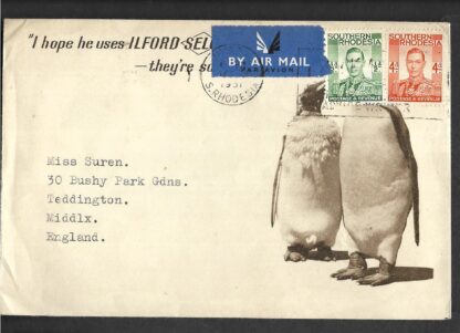 Southern Rhodesia 1951 Ilford-Selo films advertising envelope from Umtali to UK