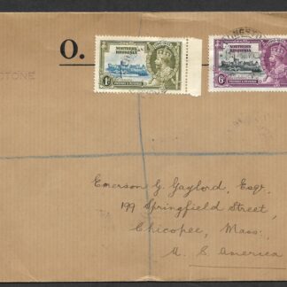 Northern Rhodesia 1935 GV Silver Jubilee two values on registered cover to USA
