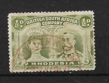 Rhodesia Double Head HalfPenny with GOLDEN KOPJE in red (DC) postmark