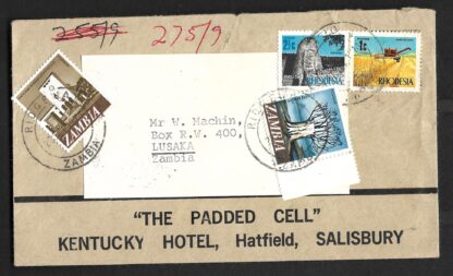 Rhodesia 1970 Kentucky Hotel envelope to Lusaka Zambia with Postage Dues added