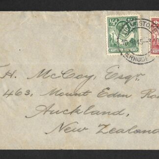 Northern Rhodesia 1945 GVI WWII Censored cover to New Zealand with S Africa Censor label