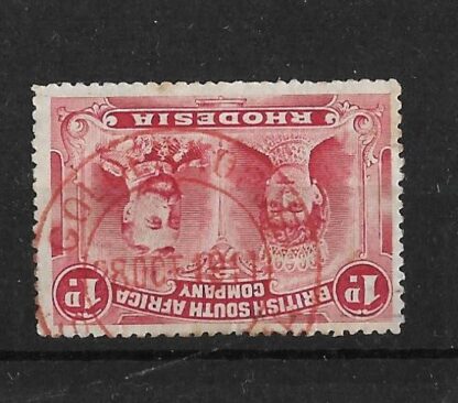 Rhodesia Double Head One Penny with GOLDEN KOPJE in red (DC) postmark
