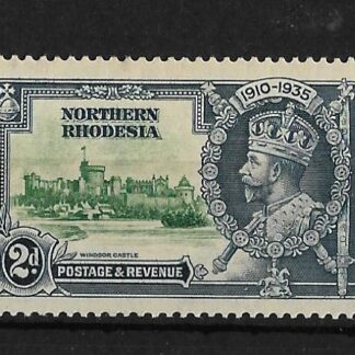 Northern Rhodesia 1935 GV Silver Jubilee Two Pence with line by turret mint
