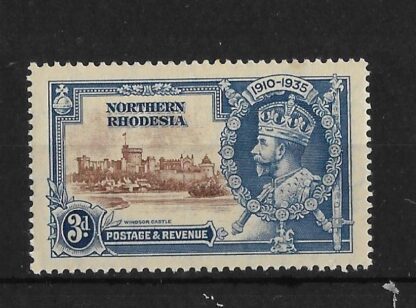 Northern Rhodesia 1935 GV Silver Jubilee Three Pence with line by turret mint