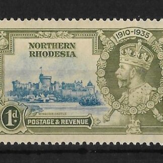 Northern Rhodesia 1935 GV Silver Jubilee One Penny with line by turret mint