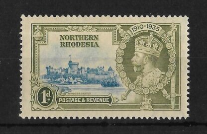 Northern Rhodesia 1935 GV Silver Jubilee One Penny with line by turret mint