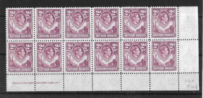 Northern Rhodesia 1938 GVI Two Pence Imprint block 12 mint