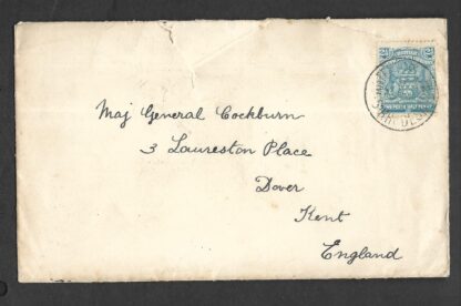 Rhodesia 1903 cover from Antenior Mine to Maj General Cockburn in Dover