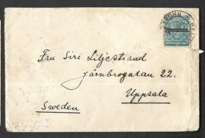 Rhodesia 1912 cover from Belingwe to Sweden cover