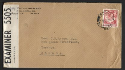 Northern Rhodesia 1944 WWII Censored mail from Angola via North Rhodesia to Canada
