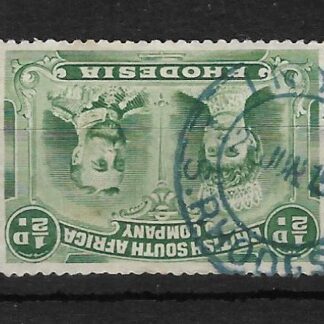Rhodesia Double Head HalfPenny with an INYATI in blue (DC) postmark