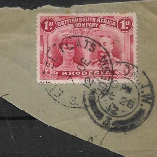 Rhodesia Double Head One Penny with EIFFEL FLATS Day Month (Skeleton) postmark