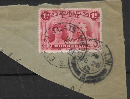 Rhodesia Double Head One Penny with EIFFEL FLATS Day Month (Skeleton) postmark