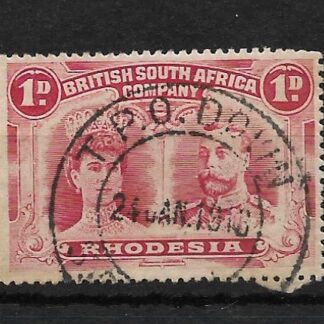 Rhodesia Double Head One Penny with T P.O. DOWN no dot after T (DC) postmark