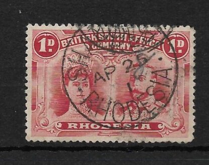 Rhodesia Double Head One Penny with SHANGANI Code I inverted Day corrected (SC) postmark
