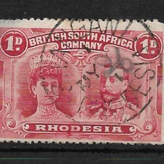 Rhodesia Double Head One Penny with SHANGANI Code I inverted manuscript day (SC) postmark