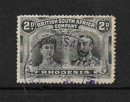 Rhodesia Double Head Two Pence with SUSANNAH MINE in violet (DC) postmark