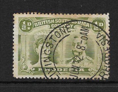 Rhodesia Double Head HalfPenny with LIVINGSTONE broken 1 in year (DCA) postmark