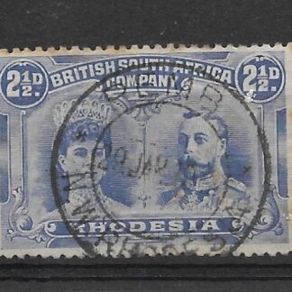 Rhodesia Double Head Two and a HalfPence with PEMBA missing A (DC) postmark