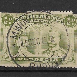 Rhodesia Double Head HalfPenny with MWINILUNGA (DC) postmark