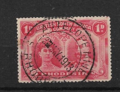 Rhodesia Double Head One Penny with ANTELOPE MINE Blank after Day (DC) postmark