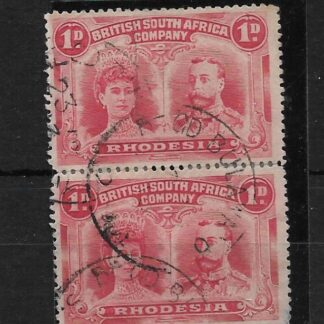 Rhodesia Double Head One Penny pair with REGD BULAWAYO missing Y (Skeleton) postmark