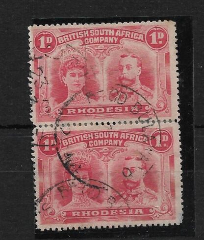 Rhodesia Double Head One Penny pair with REGD BULAWAYO missing Y (Skeleton) postmark