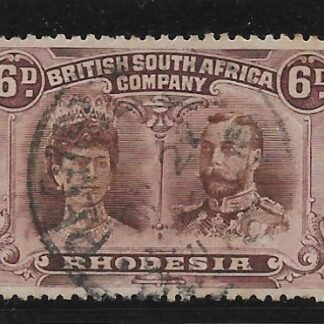 Rhodesia Double Head Six Pence with REGISTERED BULAWAYO Inverted month (SC) postmark