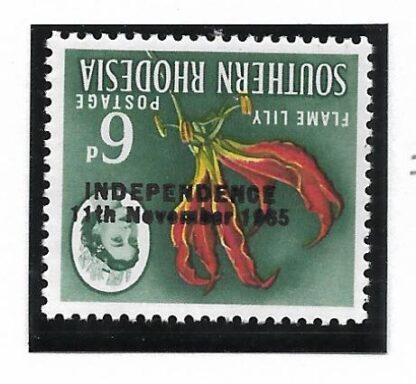 Rhodesia 1966 Independence Six Pence with inverted BINDA FORGERY overprint