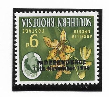 Rhodesia 1966 Independence Nine Pence with inverted BINDA FORGERY overprint