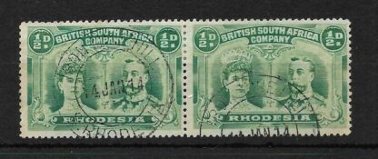Rhodesia Double Head HalfPenny pair with IRON MINE HILL (DC) postmark