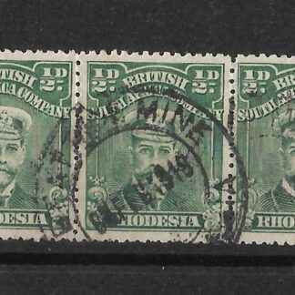 Rhodesia Admiral HalfPenny strip with BEATRICE MINE Blank after Day (DC) postmark