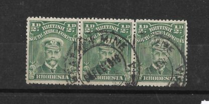 Rhodesia Admiral HalfPenny strip with BEATRICE MINE Blank after Day (DC) postmark
