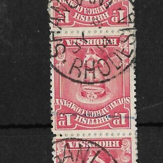 Rhodesia Admiral One Penny strip with SHANGANI inverted Day (SC) postmark