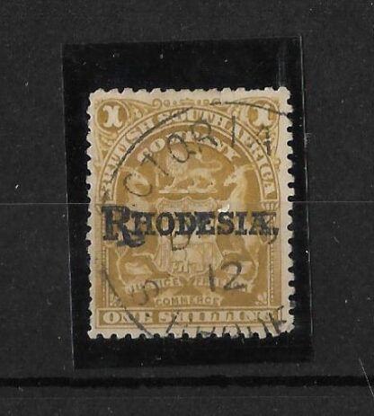 Rhodesia 1909 One Shilling with VICTORIA FLS (Skeleton) postmark