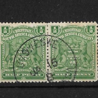 Rhodesia 1898 HalfPenny pair with UMSWESWE (Skeleton) postmark