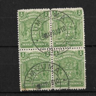 Rhodesia 1898 HalfPenny block with UMVUMA Blank after Day (DC) postmark