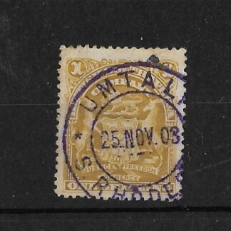 Rhodesia 1898 One Shilling with UMTALI in purple (DC) postmark