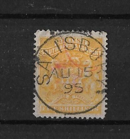 Rhodesia 1892 Five Shillings with SALISBURY (SC) postmark