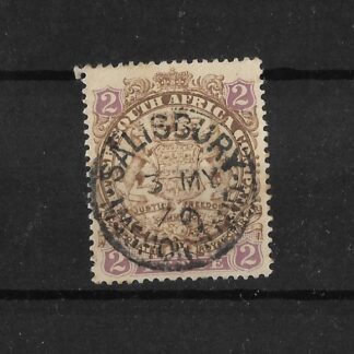Rhodesia 1896 Two Pence with SALISBURY Sideways 9 in year (SC) postmark