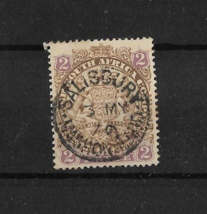 Rhodesia 1896 Two Pence with SALISBURY Sideways 9 in year (SC) postmark