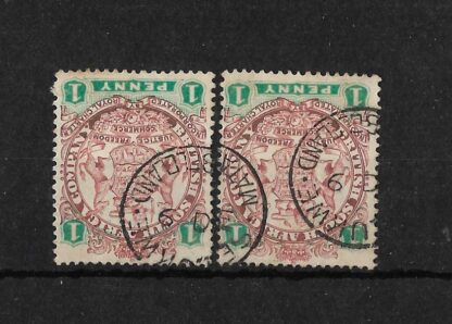Rhodesia 1896 One Penny split pair with SELUKWE inverted date (SC) postmark