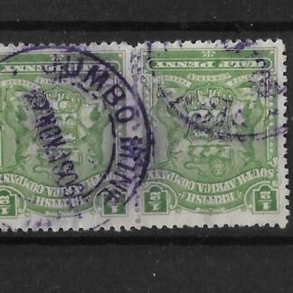 Rhodesia 1898 HalfPenny pair with JUMBO MINE in violet (DC) postmark